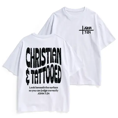 Women's Unisex Cotton T-Shirt - Christian John 7:24 Print, Distressed Bold Art, Fitted/Oversized, Comfortable Short Sleeve, Vintage Washed, Party Gift, Personalized Spiritual Tattooed Top