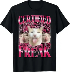 100% Cotton Certified Freak Eat Cement Cursed Cat Funny Cat Meme T-Shirt Breathable Clothes cotton menswear casual cotton streetwear