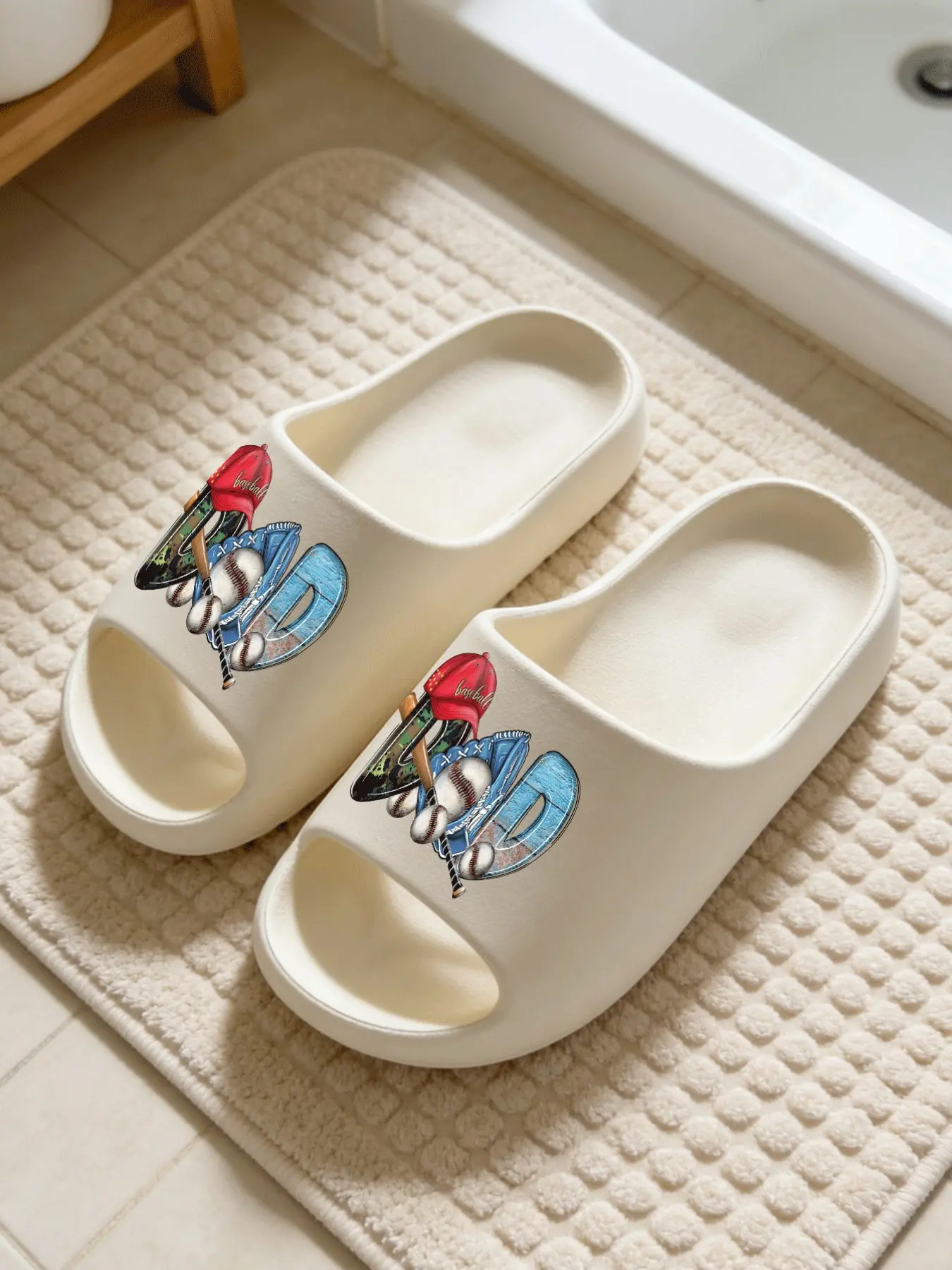 BASEBALL DAD Baseball Print Coconut Slides Cloud-Feel Retro American Sports Style Unisex Father's Day Gift Non-slip Soft Home Slippers