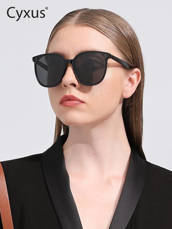 Cyxus Classic Oversized Black Frame Circular TAC Lenses Polarized Sunglasses Fashion Sunglasses Pop Korea Star Same Style Shades For Unisex Shades Birthday Gift - 1902