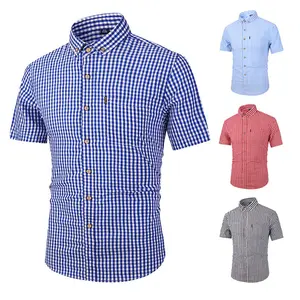 Men's Cotton Gingham Short Sleeve Shirt, Slim Fit Casual Plaid Button Down for Summer Daily & Weekend Wear