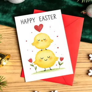 1pc Happy Easter Chicks Hearts Design Greeting cards Playful Design Prints, Fun Party Cards, (including envelope) Perfect for gifting to Best friends, for use in Celebration events, Thoughtful themes, Motivational cards, Ideal corporate