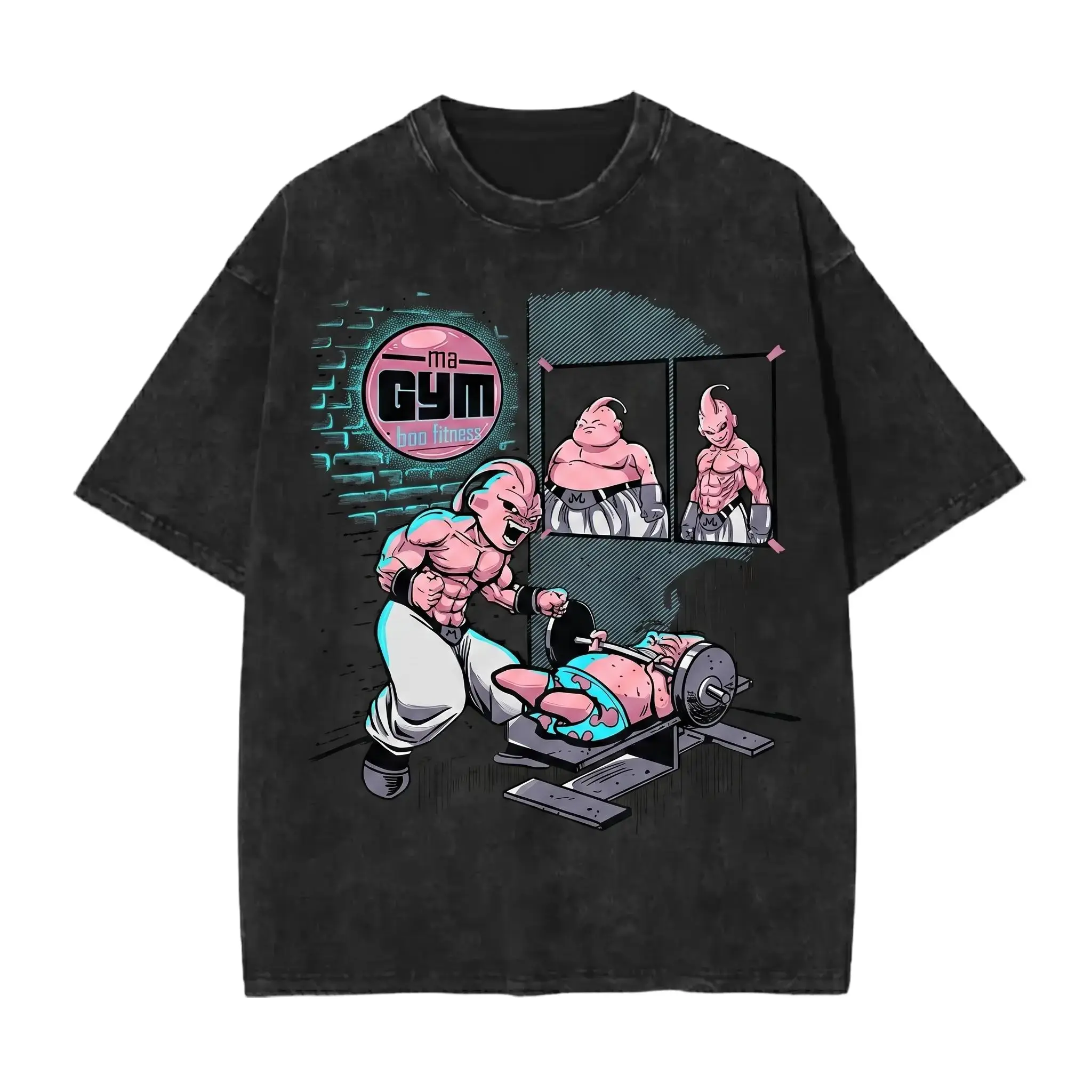 Men's Graphic T-Shirt, Vintage Wash Loose Fit 100% Cotton Short Sleeve Top with Anime Parody Print for Casual Gym Workouts