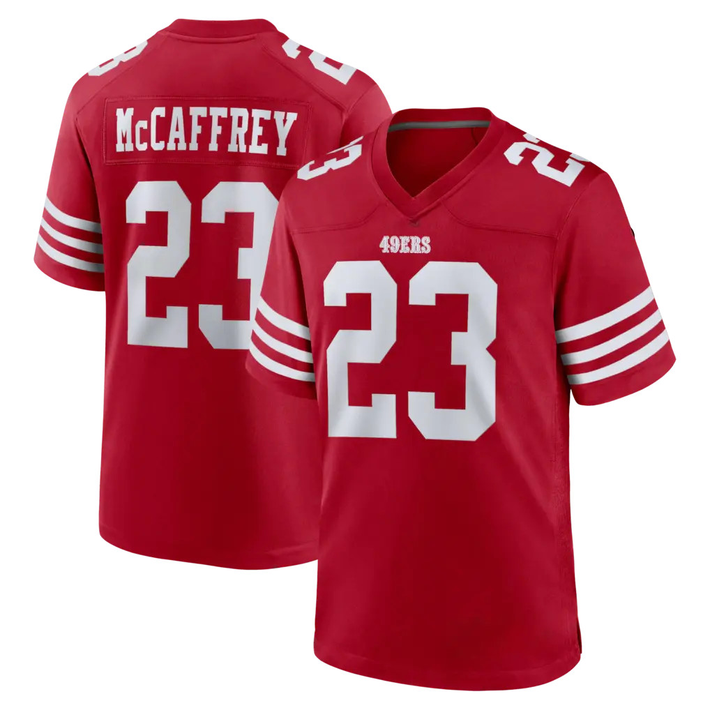 Unisex Football inspired by San Francisco Team McCaffrey 23 Fashion Game Player Jersey - Scarlet