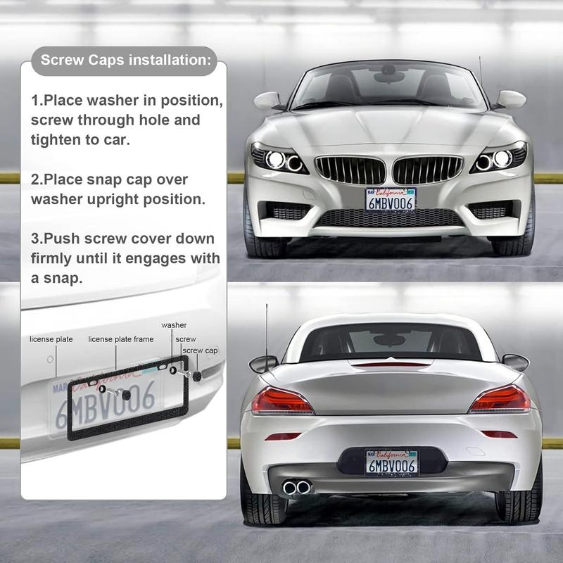 2 Pack Bling License Plate Frames for Women, Sparkly Rhinestone   Accessories with Glitter  Caps (Black)