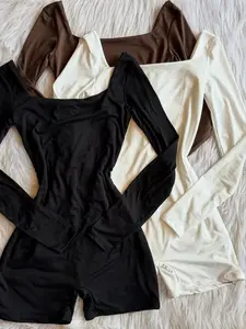 Women's Fashion Casual Long Sleeve Square Neck Short Dress Pants Set, 3 Piece Simple Daily Wear, Chic Stylish and Comfortable