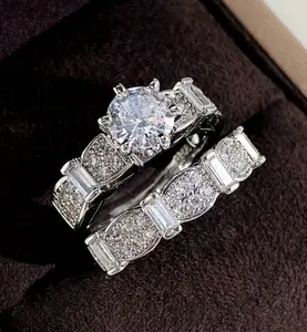 2PCS Women's Round Cut Cubic Zirconia Wedding Ring Set – Sparkling CZ Engagement & Promise Rings, Elegant Bridal Jewelry for Anniversary, Party & Everyday Wear