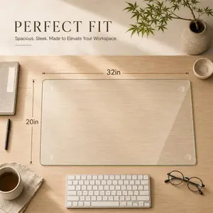 Tempered Glass Desk Protector, 32x20in 9H Scratch-Proof Heat-Resistant, Non-Slip Silicone Pads, R10 Rounded Edges, Multi-Use for Office, Dining