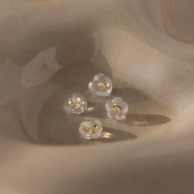 Heart & Flower Earring Backs by Caitlyn Minimalist - Clear Silicone Backings for Stud Earrings - 18K Gold Plated & Sterling Silver Stud Earring Backs - Cute Jewelry Set - Gift for Her