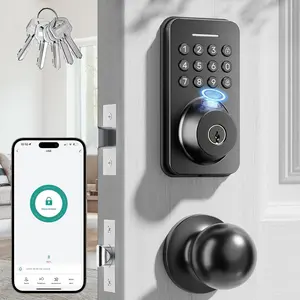 Fingerprint Keypad Deadbolt with Handle Set, Keyless Entry Door Lock, Door Locks for Front Door Lock Set, App Control, Auto Locking, Easy to Install, Matte Black