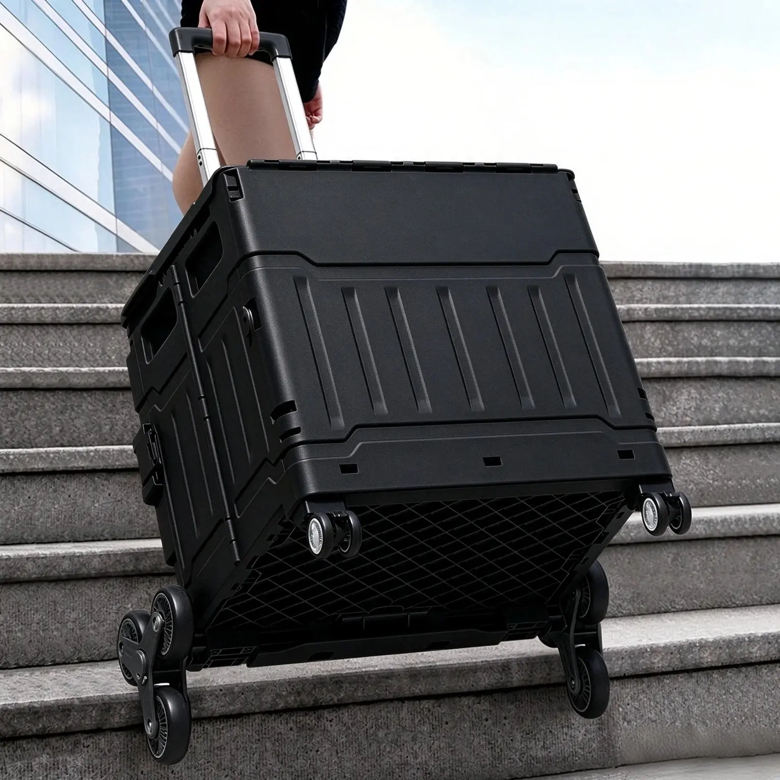Durable Foldable Grocery Cart - Collapsible Aluminum-Iron Utility Cart, 75L Capacity, 8 Lockable-Brake Wheels, Telescopic Handle, PP+ABS Build, Hill-Climbing Design, for Shopping, Outdoor Activities, Home Goods