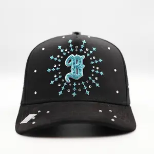 Gorra Bigg Boss B Crystal Azul with Turquoise Rhinestone Embellishments and Adjustable Back Embroidery Truckers Hat