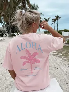 Women's Casual Everyday Round Neck Short Sleeve T-Shirt, Haro Coconut Tree Print, Soft Breathable Fabric, Perfect for Beach and Summer Wear