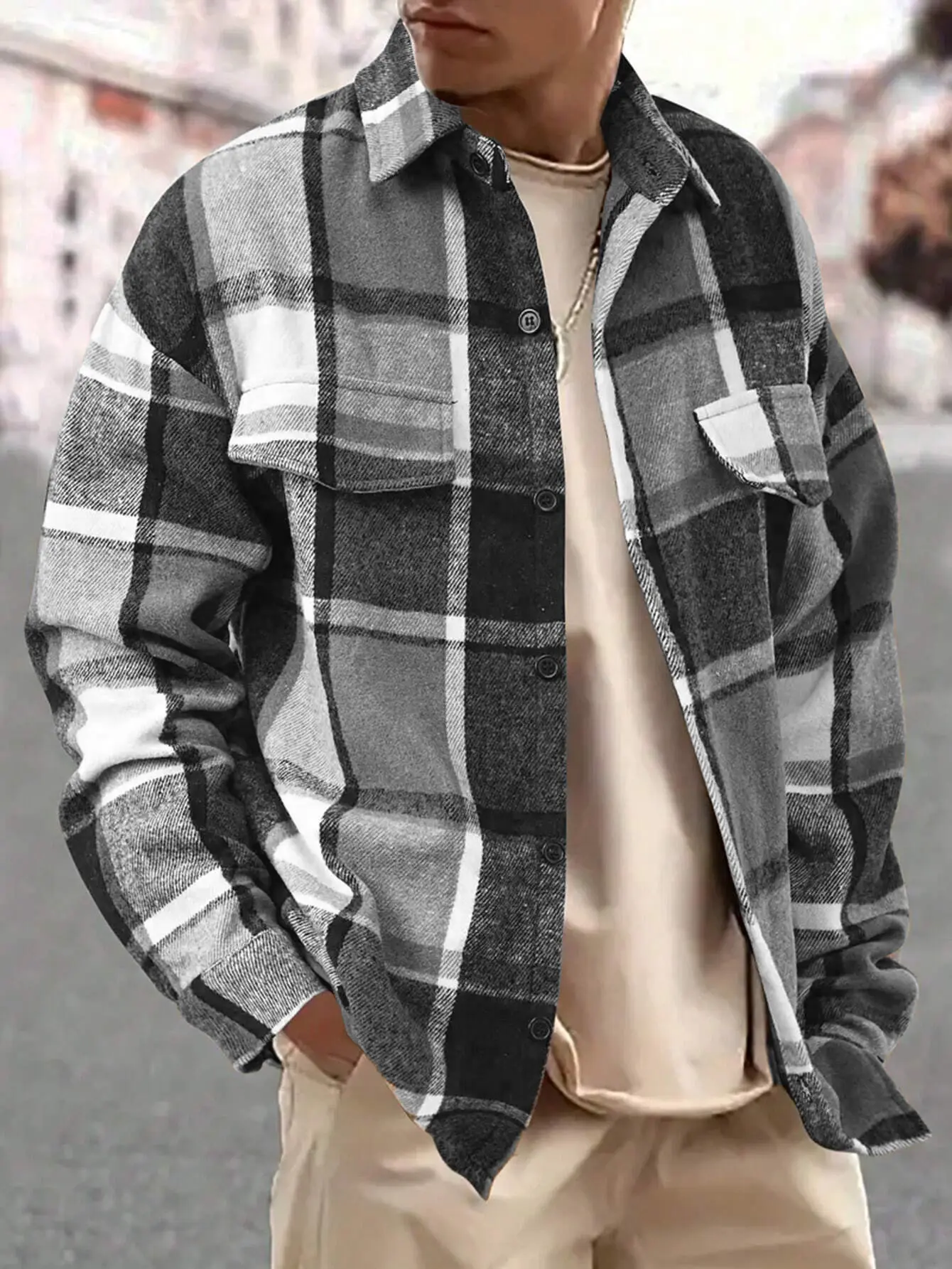 Men's Oversized Plaid Flannel Shacket - Heavyweight Streetwear Overshirt for Fall/Winter, Multi-Color Options