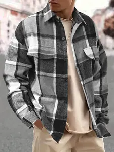 Men's Oversized Plaid Flannel Shacket - Heavyweight Streetwear Overshirt for Fall/Winter, Multi-Color Options
