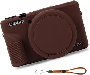 Camera Case for Canon G7X Mark III Camera, Anti-Scratch Slim Fit Soft Sleeve, Silicone Protective Cover with Removable Lens Cover and Strap Wrist for Powershot G7X Mark Iii (Coffee)