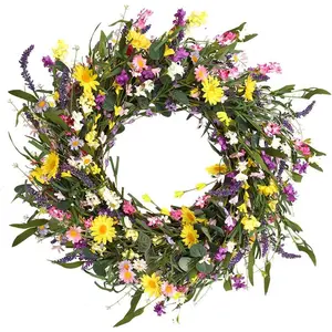 Wreath 24 Inch Summer Wreaths for Front Door Artificial Flower Wreath with and Lavender for Indoor and Easter Celebration