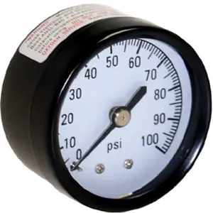 212 MAIN Water Source M1002-8B Backmount Type Pressure Gauge, 100 lbs Capacity, 2x2.18x2.18 in Dimensions, Stainless Steel, Glass Front