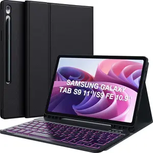 Galaxy Tab S9 Fe Case with Keyboard, Galaxy Tab S9 Keyboard Case,  Detachable & 7-Color Backlit  Keyboard, Slim Folio Case with S Pen Holder, for S9 Fe 5g 10.9''/S9 11'', Black