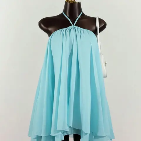 Women's Chiffon Layered Ruffle Sleeveless Halter Mini Dress, Elegant Chic Summer Fashion, Lightweight & Breathable, Airflow Tiered Dress, Formal Party Dress, Chiffon Cocktail Dress, Short Dress