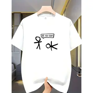 Men's "Are You Okay?" Line Drawing T-Shirt - Casual Short Sleeve Round Neck Tee with Random Concerned Face Print - Lightweight Stretch Knit for All-Season - for Adult Males Everyday & Outdoor Wear