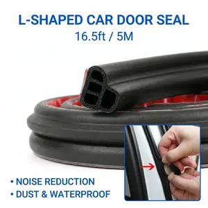 16.5Ft L-Shape Car Door Seal Strip, Universal Auto Weather Stripping, Self Adhesive Rubber, Noise Reduction & Waterproof Black