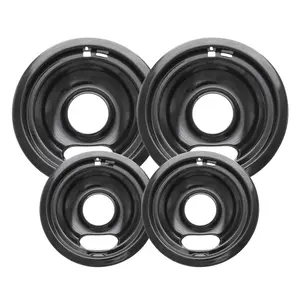 4 Pack Black Drip Pans, Compatible with Whirpool Kenmore Frigirate Stove Top Drip Bowls. Include 2 Pcs 6'' Range Replacement Drip Pans and 2 Pcs 8 '' Cooktop Drip Pans