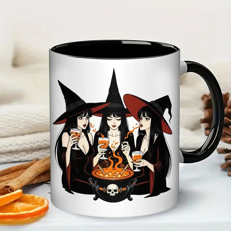 11oz Witches Brew Ceramic Coffee Mug - Gothic Witch Cauldron Design with 3 Witches, Bats & Potion Bottles - Black & White Witch-Themed Cup for Hot Chocolate, Tea, Spooky Gift for Adults &, Mugs, Unique Coffee Mugs, Mug Cup, Funny Coffee Mugs,