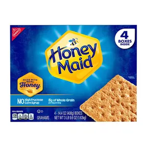 Honey Maid Honey Graham Crackers, 4 Boxes of 14.4 oz, Whole Grain Snack with Real Honey, No High Fructose Corn Syrup, Ideal for Home, School, or Travel