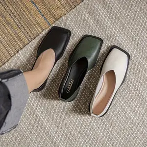 Comfortable Women's Solid Color Flat Shoes, Casual Square Toe Slip On