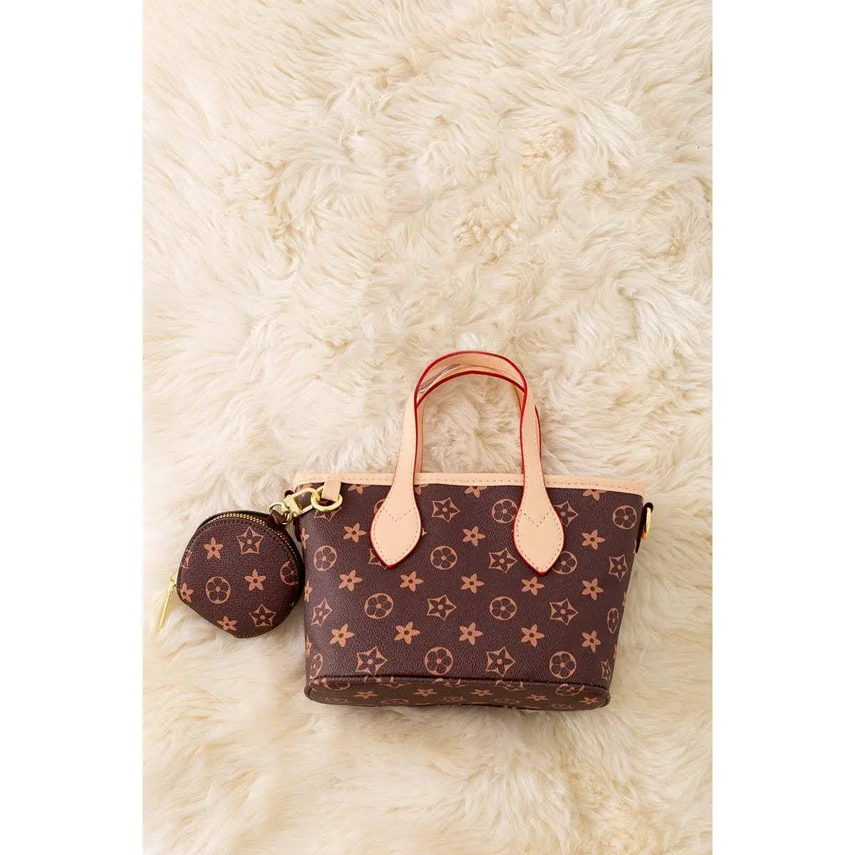 Brown Girls Tote Bag | Stylish Mini Diaper Tote with Inside Pocket for Kids & Tweens