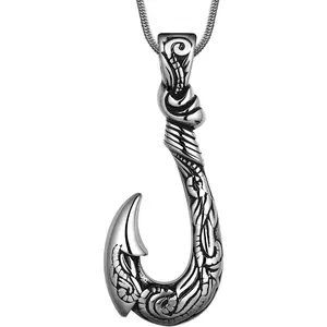 Fish Hook Pendant Necklace - Hawaii Fishing Carved  Fish Hook Necklace Stainless Steel Fishing Necklace Fish Scale Pendants Nautical  Gifts for Men Women Girls