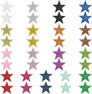 34 Pcs Colorful Embroidered Iron On Five-Pointed Star Patches, Shiny Five-Pointed Star Sew on Patch, Iron On Patches for Clothes, DIY Applique Patch Bulk (Small)