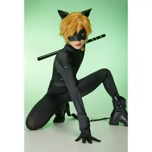 Miraculous Cat Noir Polyester Jumpsuit Halloween Cosplay Costume Set Unisex Adult