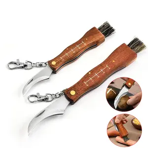 Multifunctional Folding Stainless Steel Knife Set, Professional Kitchen Cutting Mini Mushroom Edc Wooden Handle Fruit Carving Dessert Knife