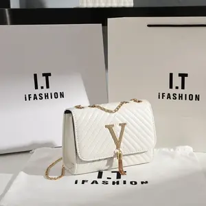 Quilted Crossbody Bag For Women, Stylish Tassel Decor Handbag, Elegant Chain Shoulder Bag & Purse