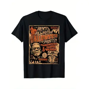 Vintage Punk Rock Monster Mummy Horror Movie Fan Halloween T-Shirt, weight 180g. Men's high quality cotton T-shirt, comfortable, versatile, soft and breathable, short-sleeved top