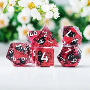 Creative Glitter Cat Dice Set - Resin Polyhedral Dice for DND & COC🐈 A unique and cute tabletop RPG accessory that adds a playful sparkle to your game.