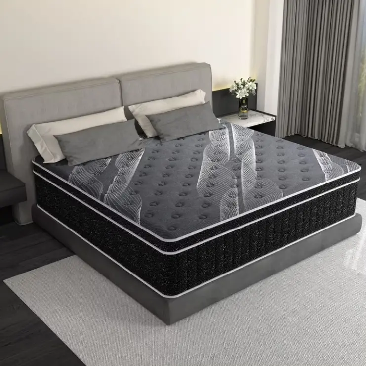 Mattress 12inch,Mattress Size,Black Cooling Gel Memory & Spring Hybrid Medium Comfort Motion Isolation, Pressure Relief,Mattress in a Box,CertiPUR-US