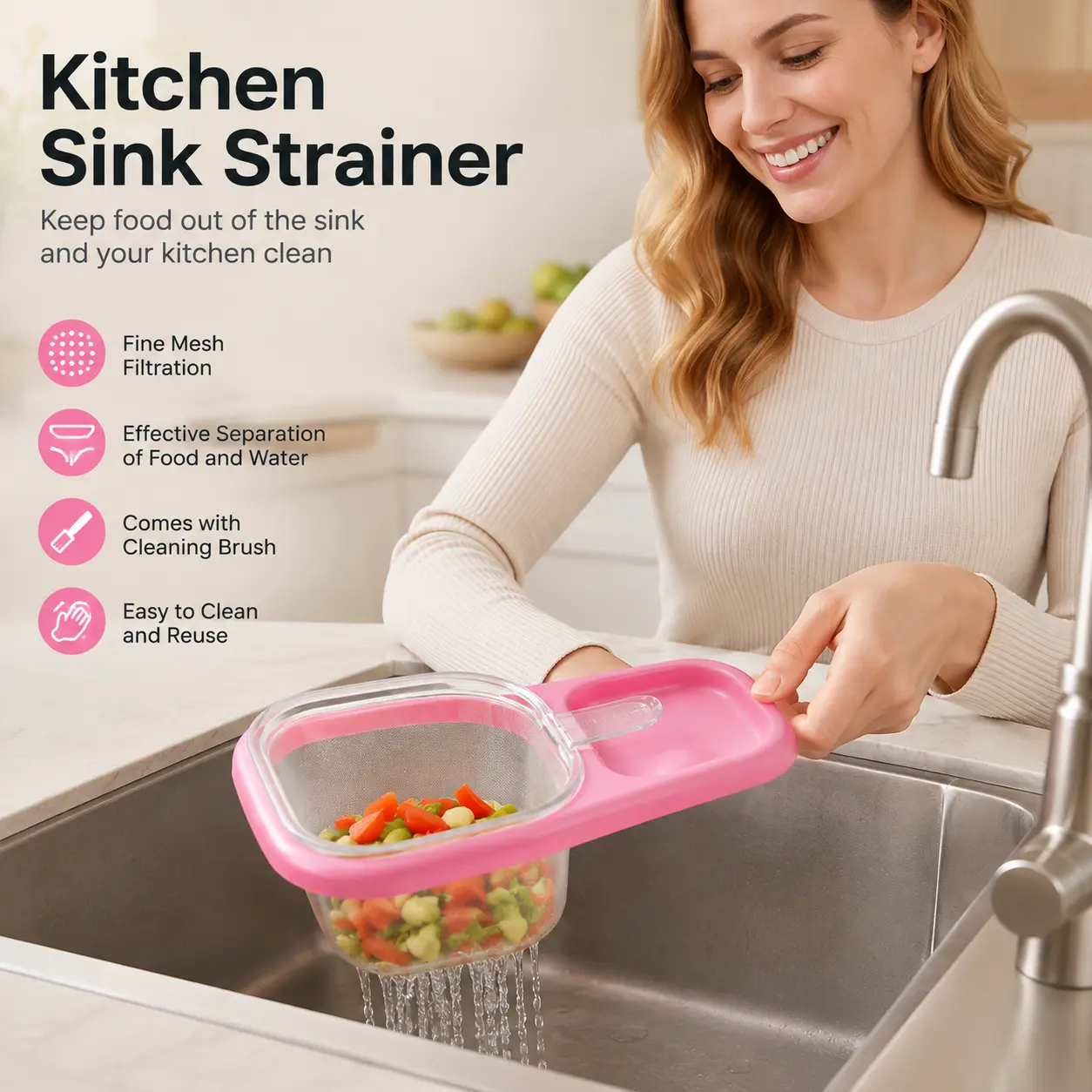 1 Count, Kitchen Sink Drain Basket with Suction Cup, Separable Fine Filter Net for Filtering Food Residue and Kitchen Wet Dry Separation