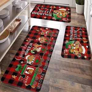 2/3pcs Christmas kitchen floor mat, gingerbread man, Christmas tree, patterned carpet floor mat, Merry Christmas non slip floor mat, suitable for kitchen, entrance door, bathroom, living room, room Christmas decoration floor mat, Home Decor Rugs