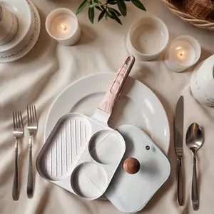 Non-Stick Aluminum Frying Pan with Lid - 3-Section Griddle for Eggs, Steaks & Breakfast - Ideal Covered Skillet for Perfect Morning Meals, Versatile