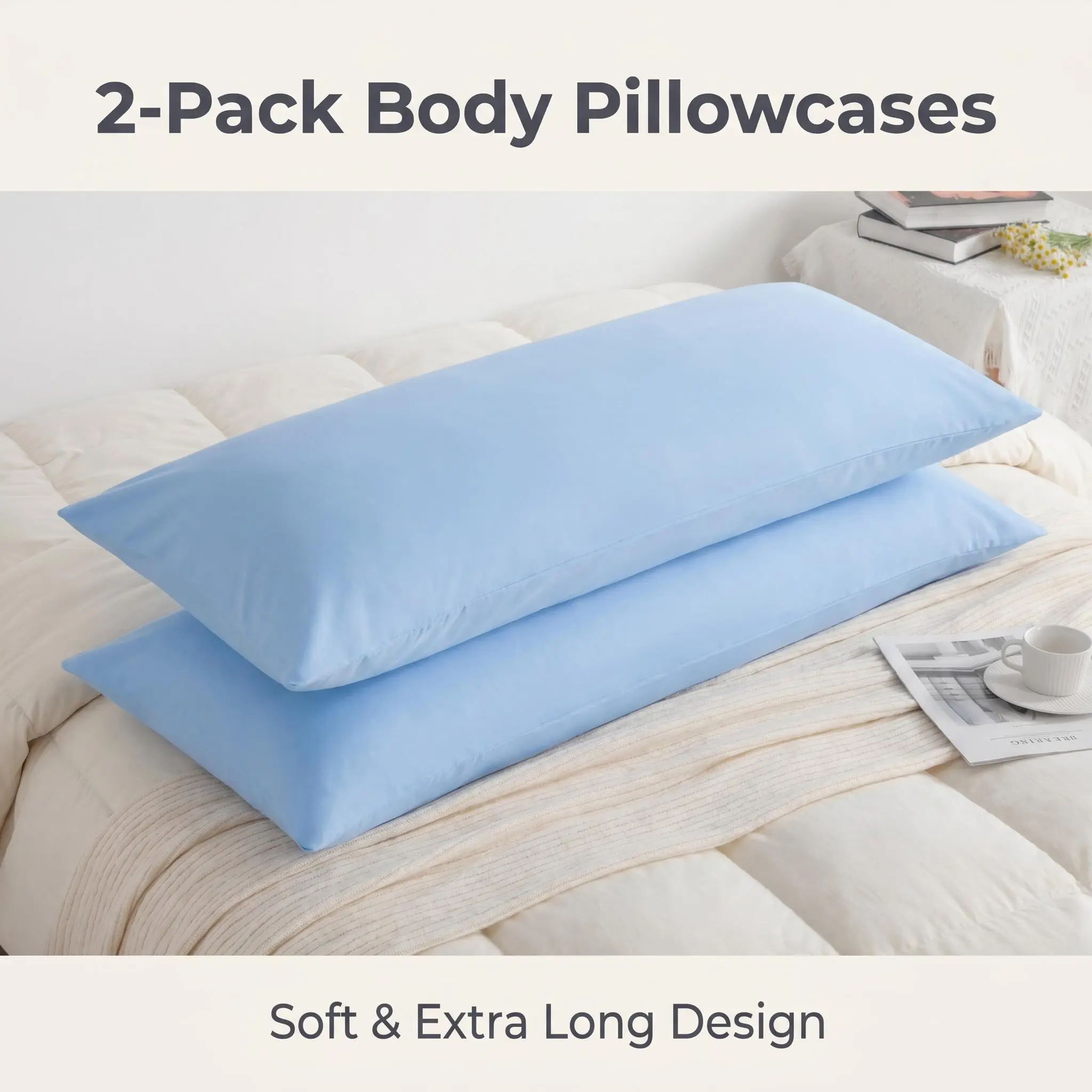 Bedsum 2 Pieces Microfiber Cozy and Soft Body Pillow Cases, Wrinkle and Fade Resistant Envelope Closure Body Pillowcase, 20"x 54"