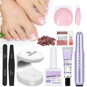 SAVILAND Press-On Toenails Kit: 216 Pink Toe Nail Tips Glue Enriched with VE & Castor Oil LED Nail Lamp Nail Drill for Professional DIY Manicures