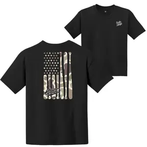 2 SIDED YOUTH & ADULT Camo American Flag Baseball Bat Graphic T-Shirt Patriotic Sports Fan Tee Game Day Outfit Baseball Lover Casual Athletic Shirt
