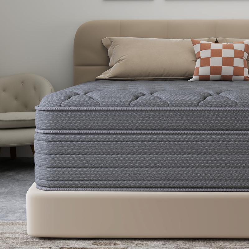 【Clearance】BOMASS 12-14 Inch Twin Full Queen King Size Mattress in a Box Memory Foam Pocket Spring Gray Mattresses Medium Firm Lumbar Support, For Home Rooms Hotels, Boxed Gift Furniture Ergonomic Modern Bed