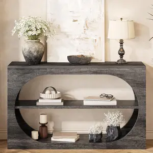 55 Inch Entryway Table with Storage, 3 Tier Farmhouse Style Narrow Sofa Table, Wooden Foyer Table for Entryway, Hallway, Living Room, Office