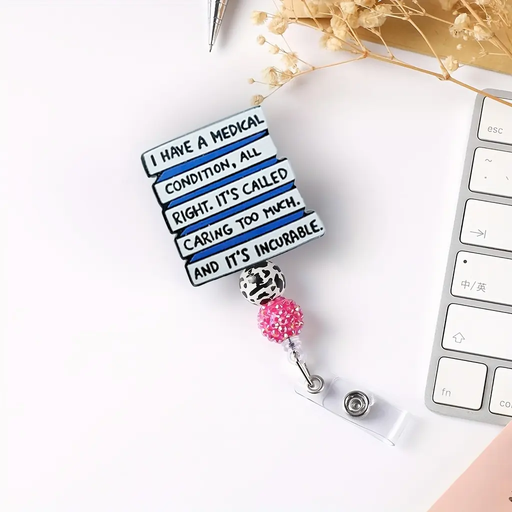 1PC "Caring for Healthcare" Beaded, shining badges that can be extended as a gift for nurses, doctors, medical workers, office workers, during festivals, etc. Retractable Badge Reel