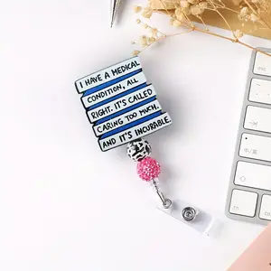 1PC "Caring for Healthcare" Beaded, shining badges that can be extended as a gift for nurses, doctors, medical workers, office workers, during festivals, etc. Retractable Badge Reel