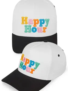 C.C HAPPY HOUR Embroidered Baseball Trucker Cap Snapback - Adjustable Fit, 100% Premium Cotton, Lightweight & Durable, Casual Unisex Hat